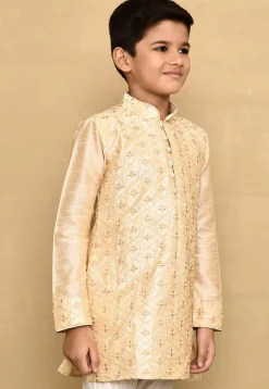 Embroidered Dupion Silk Kurta in Beige