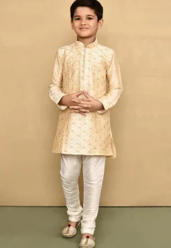 Embroidered Dupion Silk Kurta in Beige