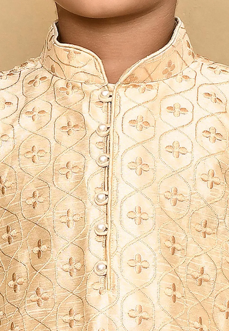 Embroidered Dupion Silk Kurta in Beige
