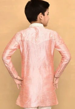 Embroidered Dupion Silk Kurta in Peach