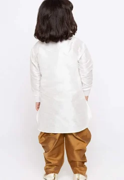Embroidered Dupion Silk Kurta Set in White