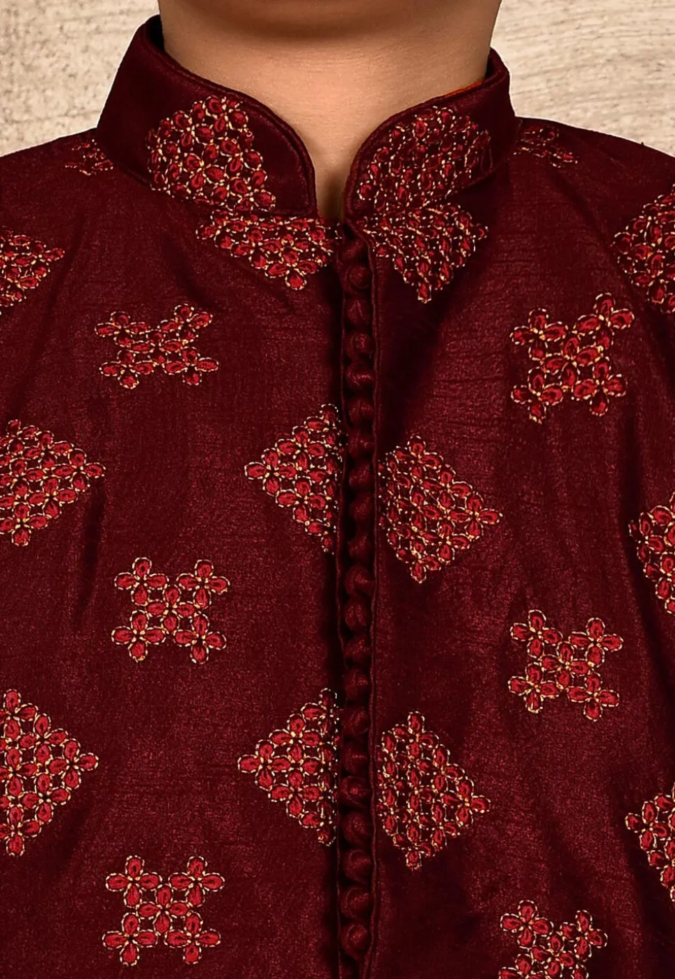 Embroidered Dupion Silk Kurta in Maroon
