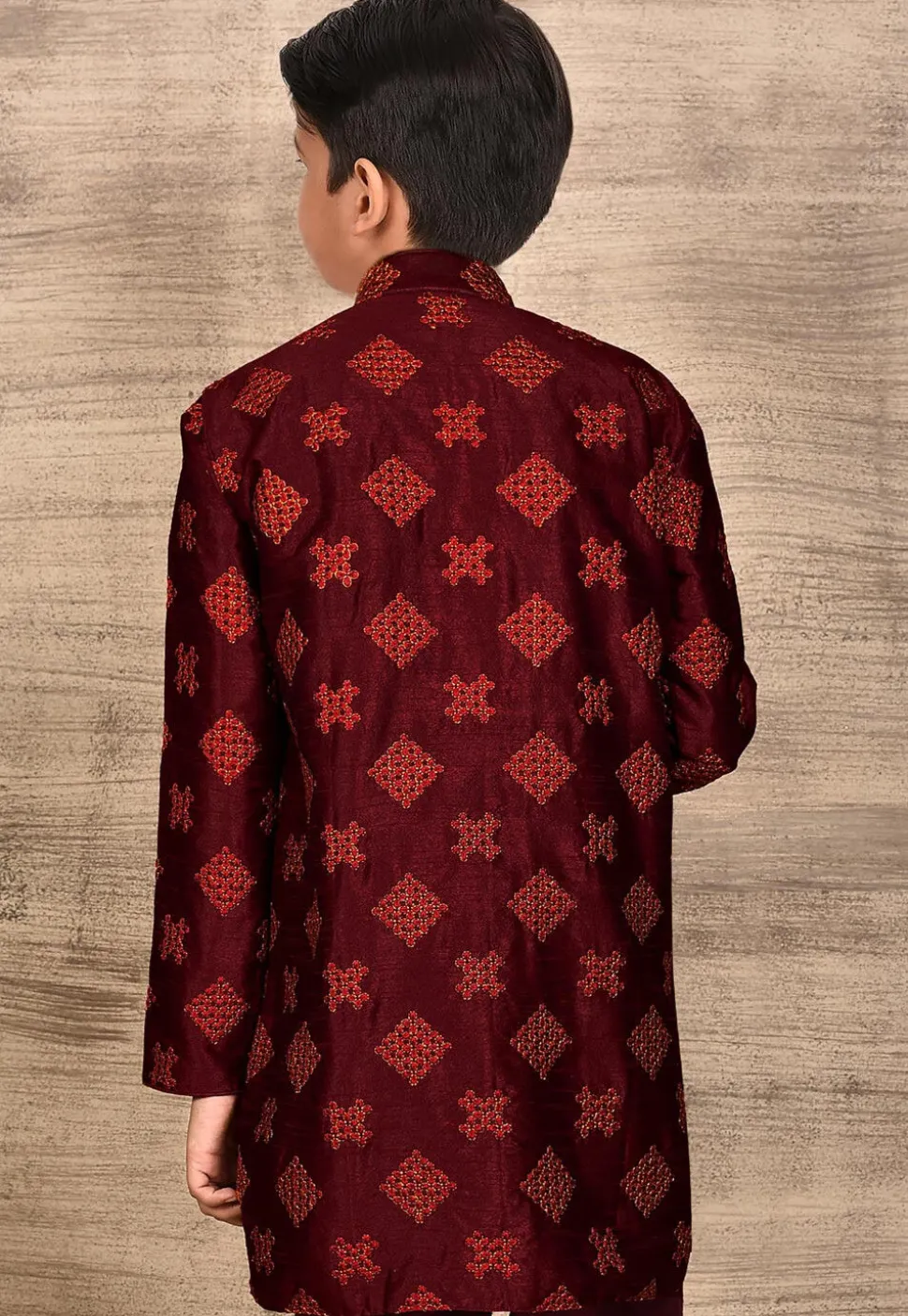 Embroidered Dupion Silk Kurta in Maroon