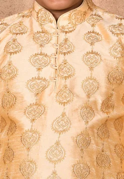 Embroidered Dupion Silk Kurta in Light Beige