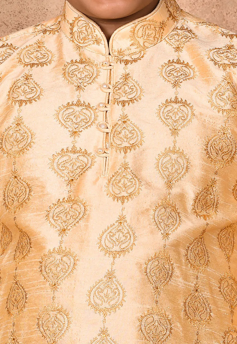 Embroidered Dupion Silk Kurta in Light Beige
