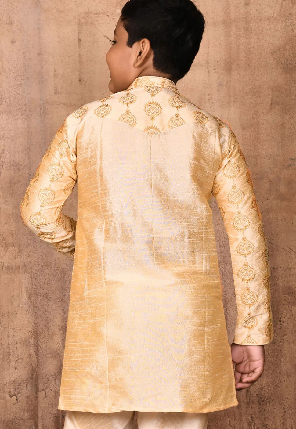 Embroidered Dupion Silk Kurta in Light Beige