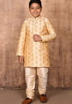 Embroidered Dupion Silk Kurta in Light Beige
