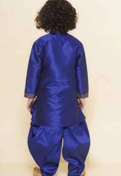 Embroidered Dupion Silk Kurta Set in Royal Blue