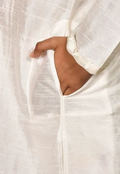 Embroidered Dupion Silk Kurta Set in White
