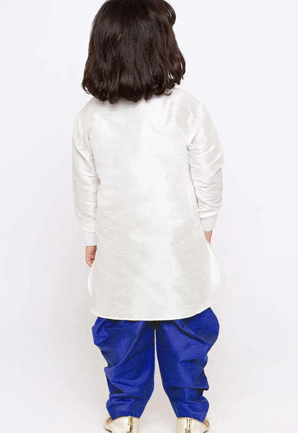 Embroidered Dupion Silk Kurta Set in White
