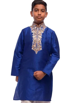 Embroidered Dupion Silk Kurta in Royal Blue