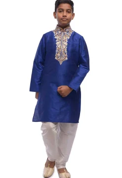 Embroidered Dupion Silk Kurta in Royal Blue