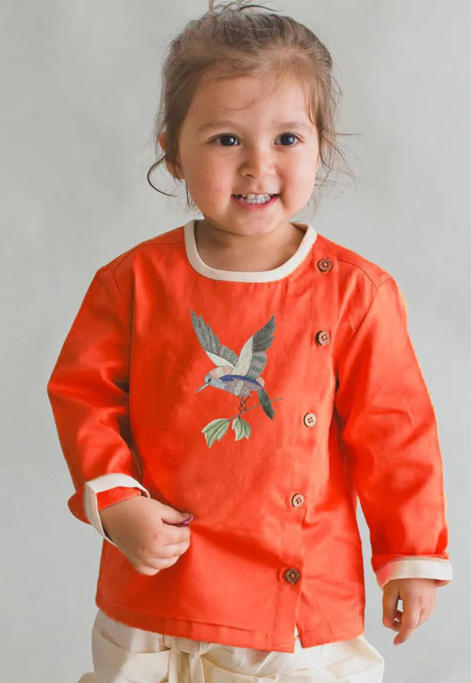 Embroidered Dupion Silk Kurta in Orange