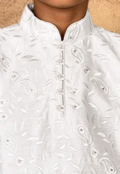 Embroidered Dupion Silk Kurta in Off White