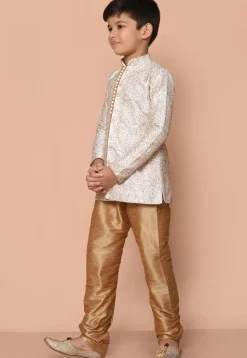 Embroidered Dupion Silk Kurta Set in Cream