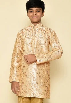 Embroidered Dupion Silk Kurta in Light Beige