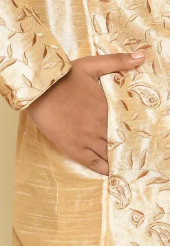 Embroidered Dupion Silk Kurta in Light Beige
