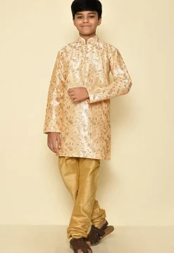Embroidered Dupion Silk Kurta in Light Beige