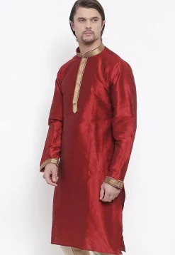 Embroidered Dupion Silk Kurta in Maroon