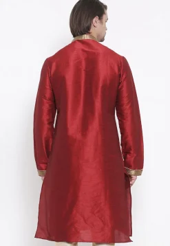 Embroidered Dupion Silk Kurta in Maroon