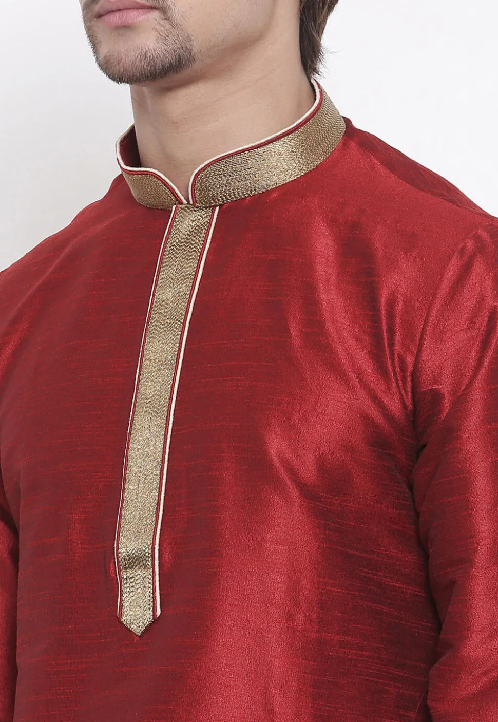 Embroidered Dupion Silk Kurta in Maroon