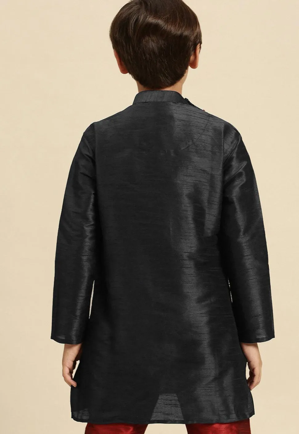 Embroidered Dupion Silk Kurta in Black