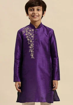 Embroidered Dupion Silk Kurta in Dark Purple