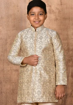 Embroidered Dupion Silk Kurta in Light Beige