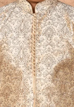 Embroidered Dupion Silk Kurta in Light Beige
