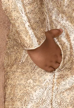 Embroidered Dupion Silk Kurta in Light Beige
