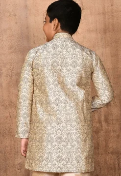 Embroidered Dupion Silk Kurta in Light Beige