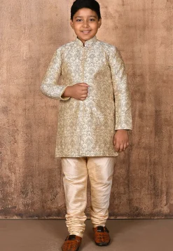Embroidered Dupion Silk Kurta in Light Beige