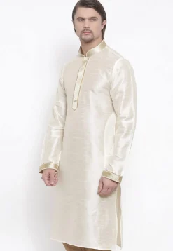 Embroidered Dupion Silk Kurta in White