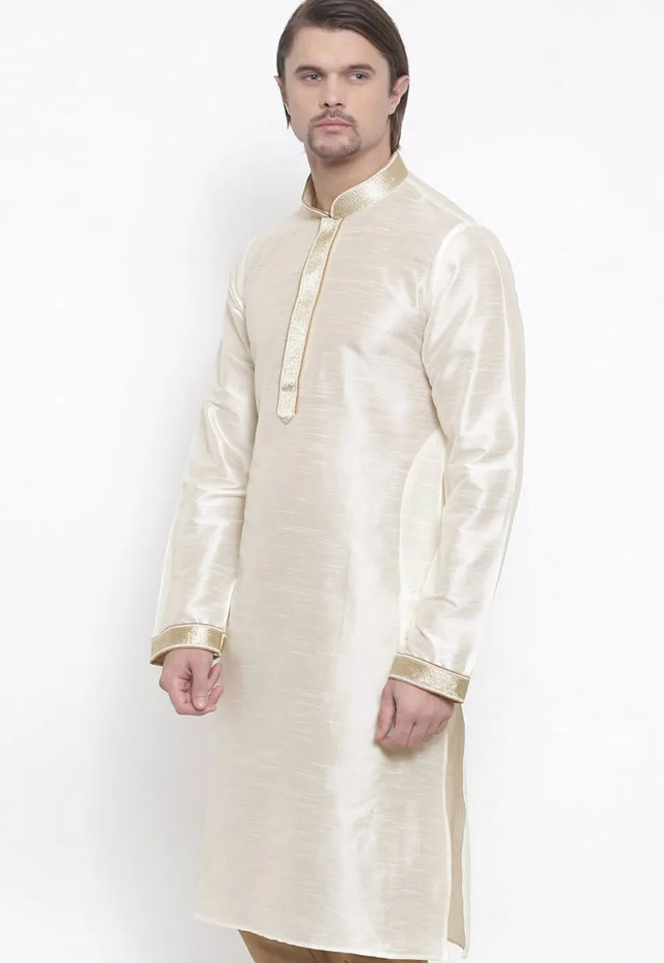 Embroidered Dupion Silk Kurta in White
