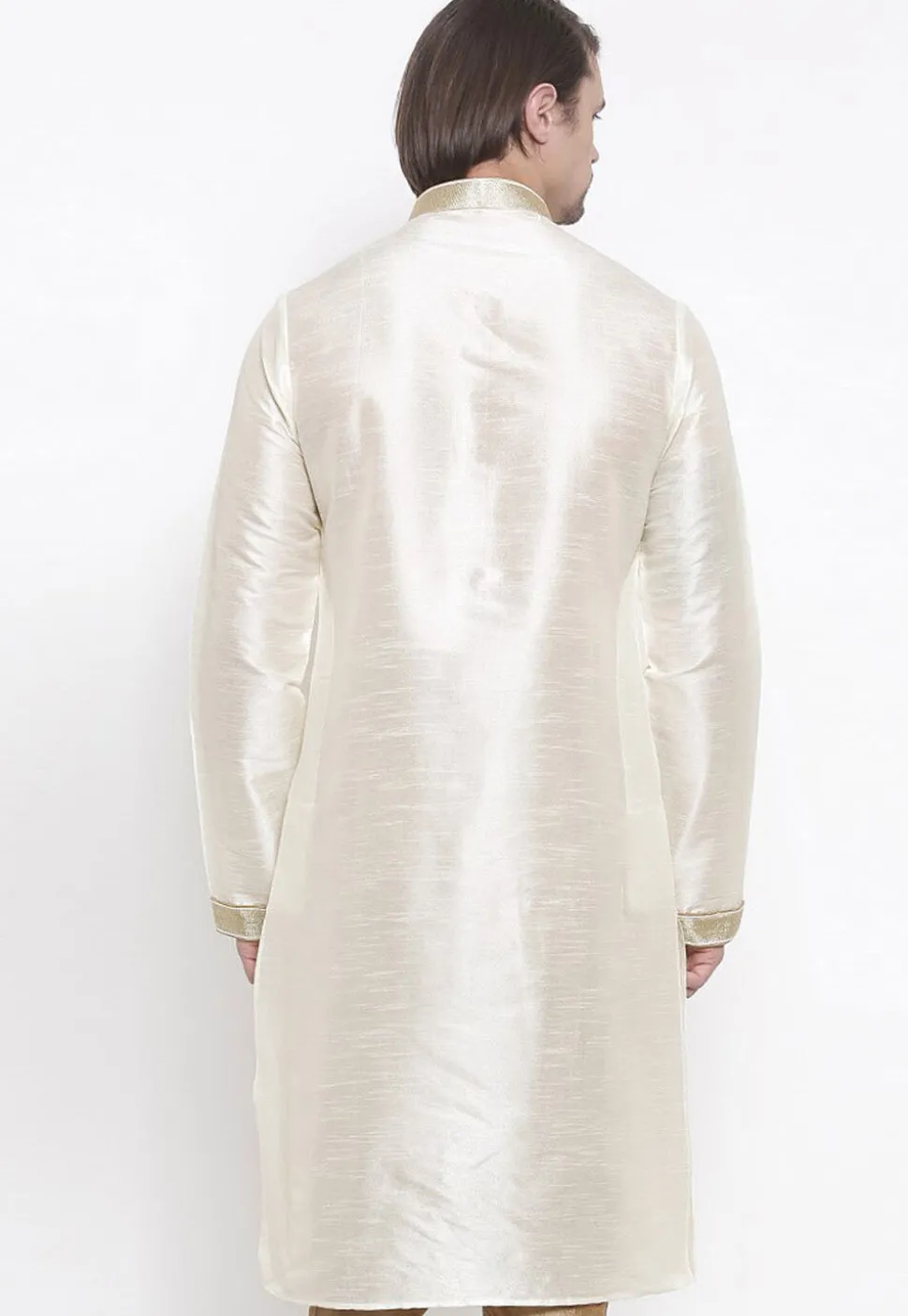 Embroidered Dupion Silk Kurta in White
