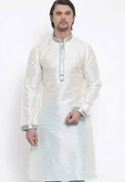 Embroidered Dupion Silk Kurta in White