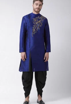 Embroidered Dupion Silk Kurta Set in Royal Blue