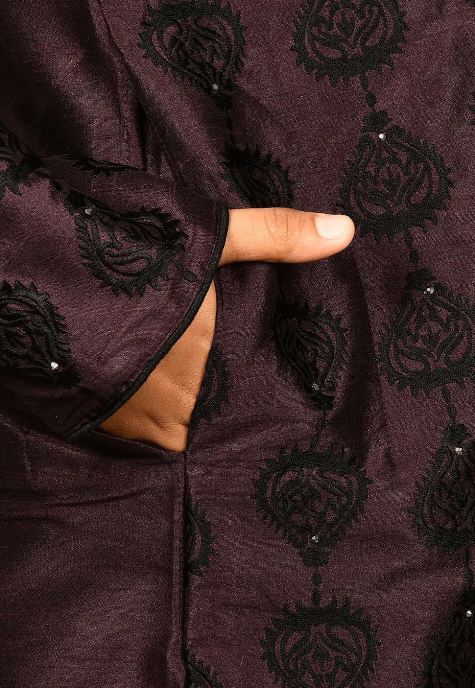Embroidered Dupion Silk Kurta in Wine