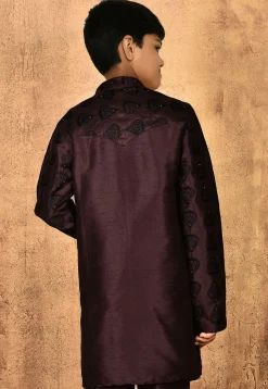 Embroidered Dupion Silk Kurta in Wine