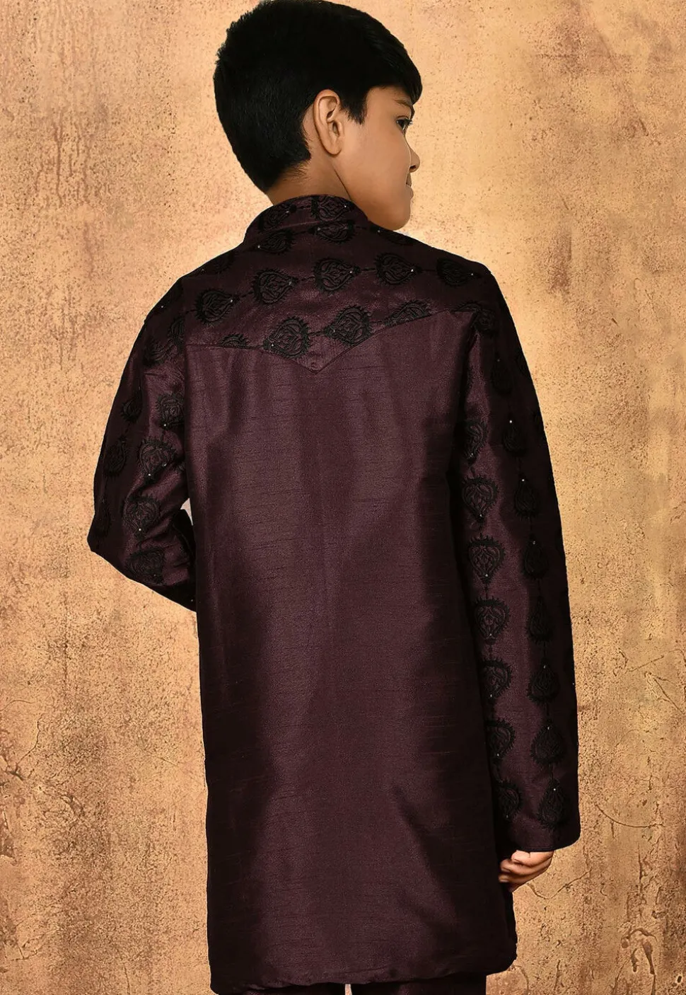 Embroidered Dupion Silk Kurta in Wine