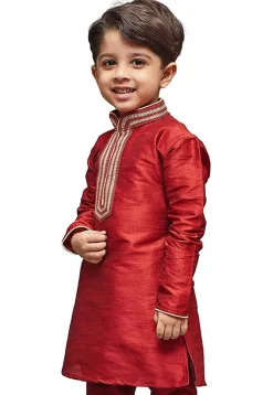 Embroidered Dupion Silk Kurta in Maroon