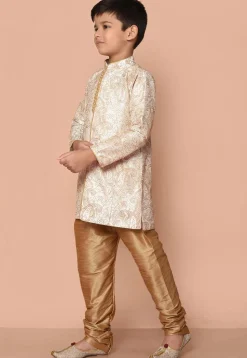 Embroidered Dupion Silk Kurta Set in Off White