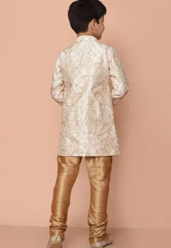 Embroidered Dupion Silk Kurta Set in Off White