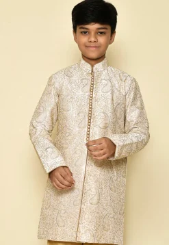 Embroidered Dupion Silk Kurta in Cream