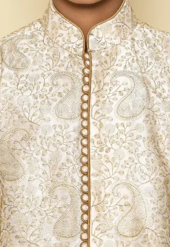 Embroidered Dupion Silk Kurta in Cream