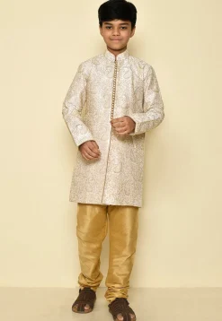 Embroidered Dupion Silk Kurta in Cream