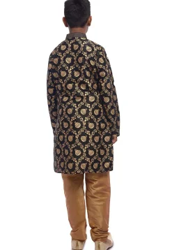 Embroidered Dupion Silk Kurta Set in Black