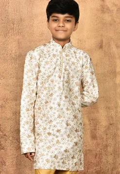 Embroidered Dupion Silk Kurta in Cream