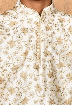 Embroidered Dupion Silk Kurta in Cream
