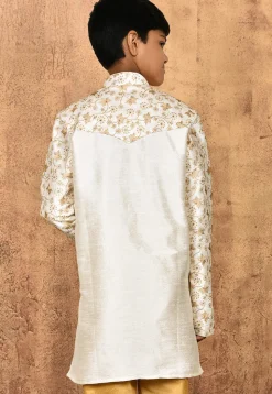 Embroidered Dupion Silk Kurta in Cream